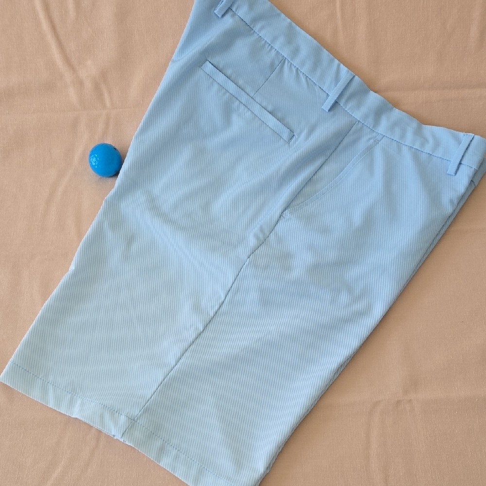 Greg Norman Collection Men’s Striped Light Blue Flat-Front Golf Shorts Sz 38